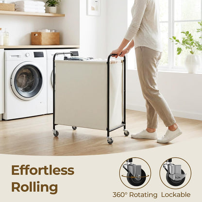 GRANNY SAYS 2 Section 130L Laundry Sorter, Large Laundry Hamper Basket with Wheels and Handles, Durable and Sturdy Rolling Cart for Laundry Room, Hotel, Bedroom, Beige