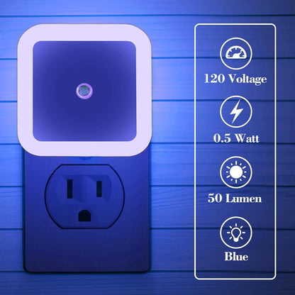 6 Pack Blue LED Night Light Plug in, Dusk to Dawn Sensor Automatic On and Off, Energy Efficient, Soft Glow Kids, Nursery, Bedroom, Bathroom, Hallway, Stairs, Kitchen