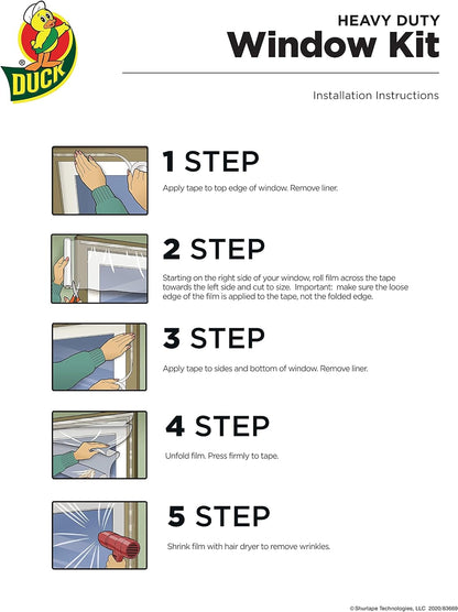Duck MAX Strength Window Insulation Kit, Winter Window Seal Kit Fits up to 10 Windows, Heavy Duty Shrink Film Cuts to Size for Easy Indoor Installation, Window Tape Included,62 In. x 420 In., Clear