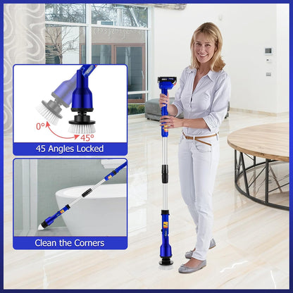 2 Batteries Electric Cleaning Brush for Bathroom, 1200RPM Power Cordless Spin Scrubber with 6 Replaceable Brush Heads and Telescopic Handle, 2 Speeds for Shower Bathtub Kitchen Window Car
