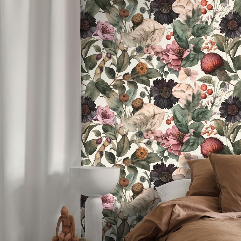 Floral Peel and Stick Wallpaper, 17.71" x 118.1" - Removable, Waterproof, Decorative Vinyl Wallpaper for Bedroom, Living Room
