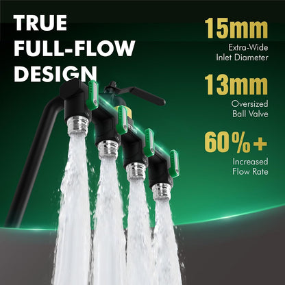 Restmo Garden Hose Splitter, 4 Way Heavy Duty Full Metal Water Spigot Splitter with Shutoff Valve, Outdoor Faucet Spigot Adapter with Extended Levers, 3/4" GHT Thread - Green