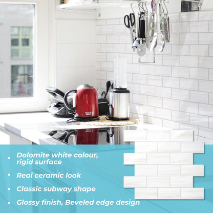 STICKGOO 10-Sheet Subway Tile Peel and Stick Backsplash, Seamless Design Polished Eurasia Beige Kitchen Backsplash Wall Tiles, Glossy Surface Waterproof Stick on Tile for Bathroom, RV, Fireplace