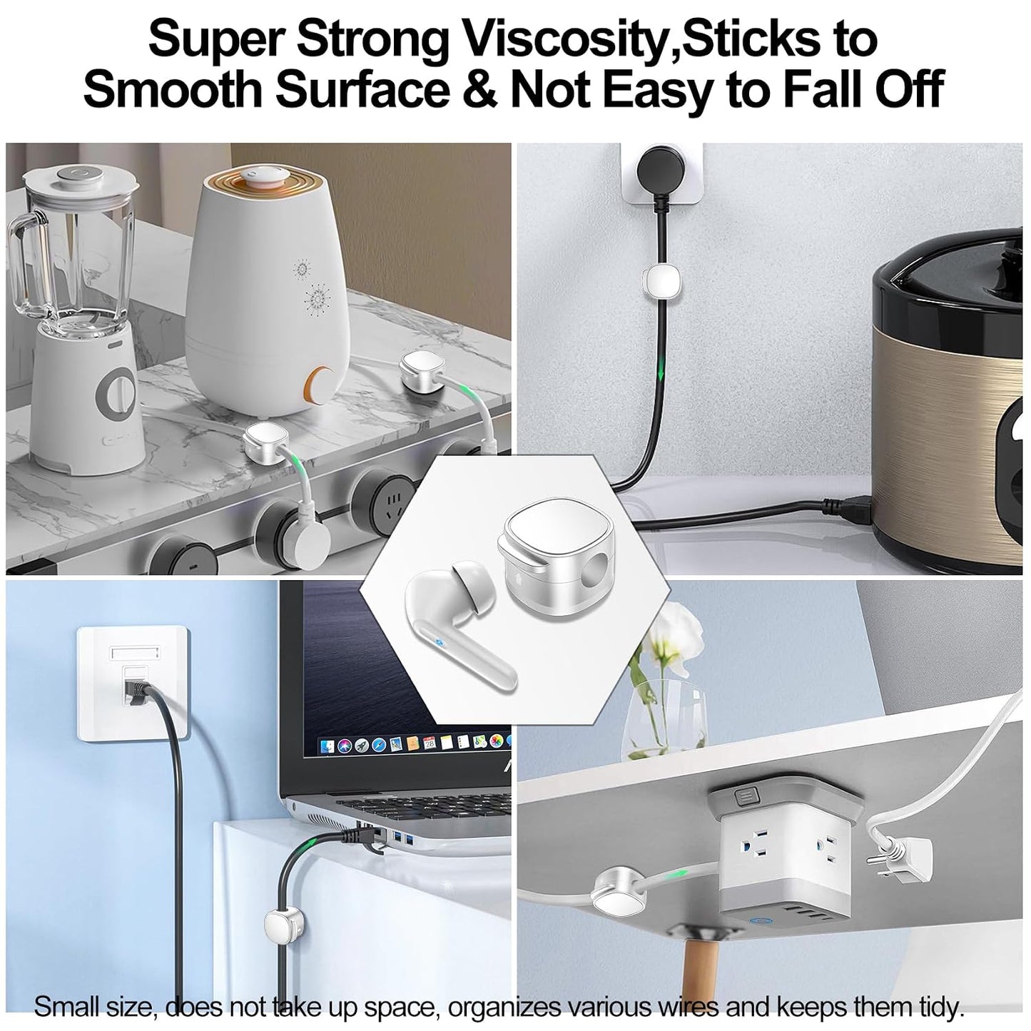 12 Pack,Magnetic Cable Clips & Silicon Cable Ties,[Cable Smooth Adjustable Under Desk Organizer],Cable Management,Cord Holder-Desk Stand Cable Organizer Holding,Adhesive for Home Cable Keeper