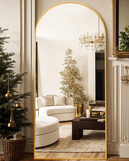 Antok 58" x19” Arched Full Length Floor Mirror, Gold Aluminum Frame, Free Standing/Wall Mount/Leaning for Bedroom, Living Room, Dressing Room