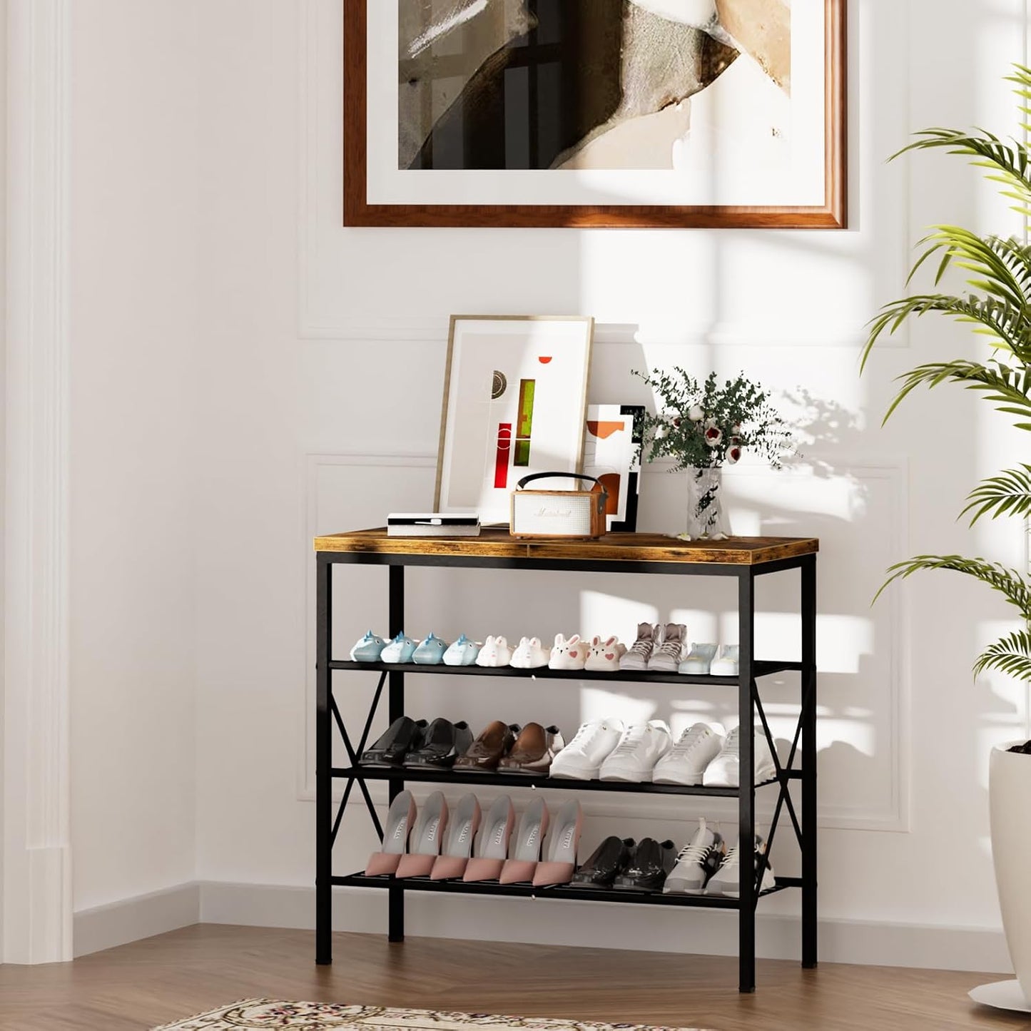 8 Tiers Tall Shoe Rack Organizer, Large Capacity Shoe Rack Holds 32 Pairs of Shoes, Durable and Stable, Adjustable Metal Shelf Stackable Shoe Shelf for Entryway, Hallway, Living Room, Closet