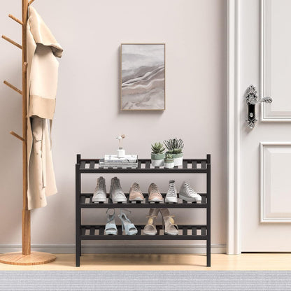 ROMGUAR CRAFT 3 Tier Bamboo Shoe Rack for Closet Free Standing Wood Shoe Shelf Storage Organizer for Entryway Small Space Stackable 27"x11"x20" (Natural)