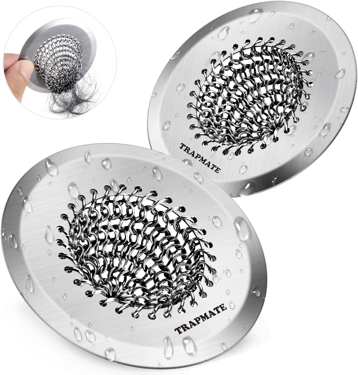 TRAPMATE Shower Drain Hair Catcher, 2.8" Fast Drainage Bathtub Stopper Drain Strainer Kit, Stainless Steel Shower Drain Cover, Bathtub Drain Protector for Sinks & Tubs (Patented Product)