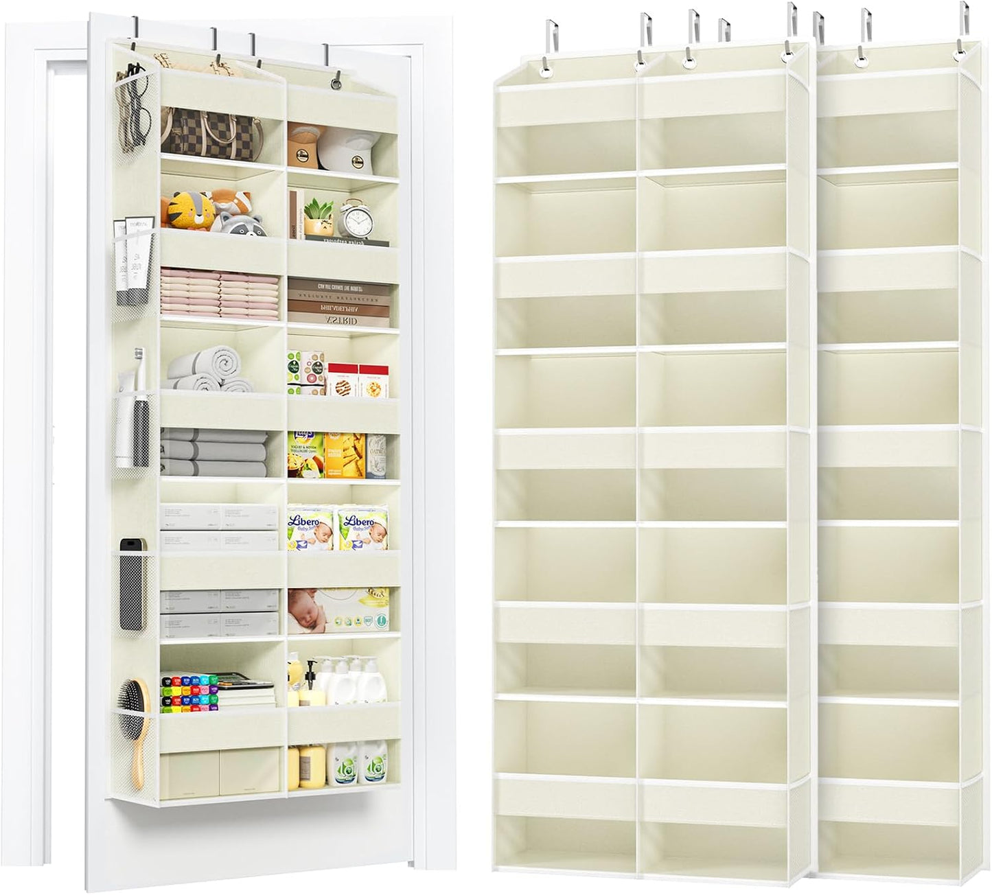 PureSpace 5-Tier Over the Door Organizer, 10 Side Mesh Pockets & Clear Windows, 80LBS Heavy Duty Hanging Storage for Baby Diapers, Shoes, Toys – Ideal for Nursery, Bathroom, Bedroom, Pantry (Grey)