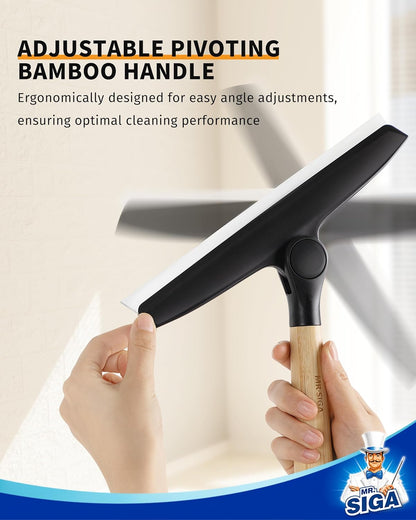 MR.SIGA All Purpose Silicone Squeegee for Shower Door, Mirror, Glass, Streak Free Shower Squeegee, Pivoting Bamboo Handle, Includes 1 Suction Hook, 10 inch Wide, 1 Pack