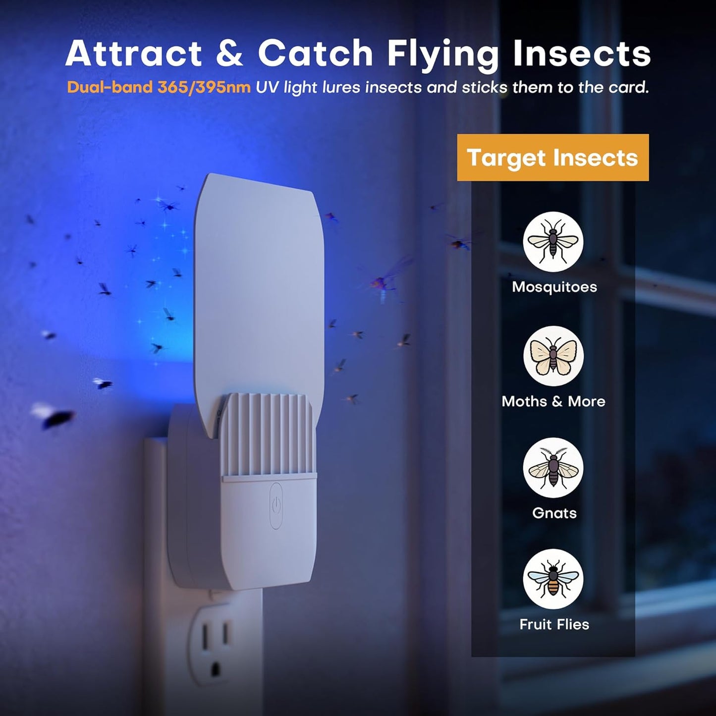 Fruit Fly Traps,Plug in Fly Trap with UV Light & Glue Cards,Fly Trap Indoors for Gnats, Mosquitoes,Moths & More,Insect Trapper for House Kitchen Garage, 1 Pack & 3 Refills