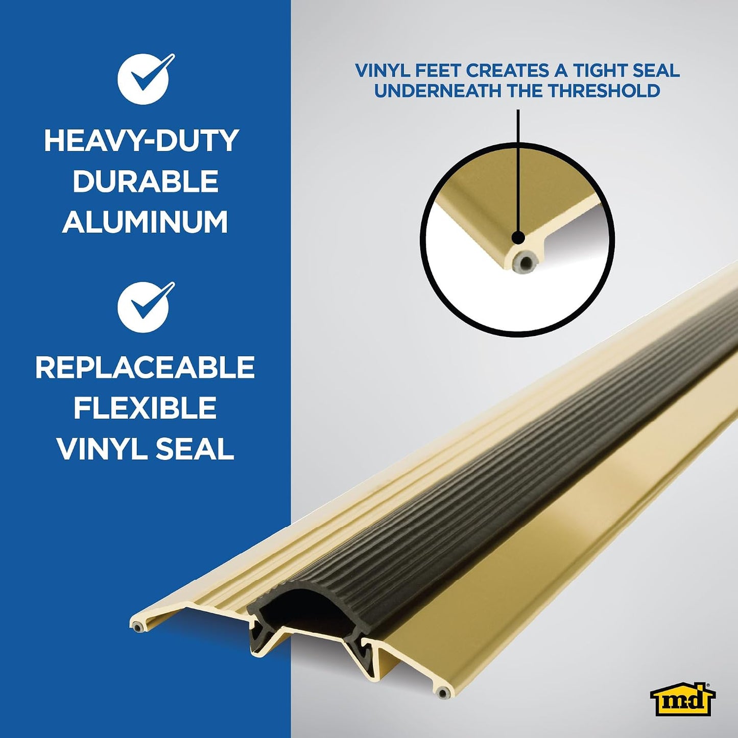 M-D Building Products 08102 3-3/4 in. x 3/4 in. x 36 in. Silver Aluminum and Vinyl Heavy-Duty Low-Profile Threshold