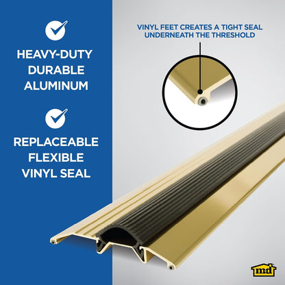 M-D Building Products 08102 3-3/4 in. x 3/4 in. x 36 in. Silver Aluminum and Vinyl Heavy-Duty Low-Profile Threshold