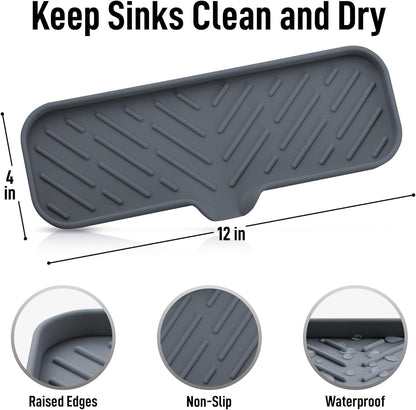 Zulay Kitchen (9x3.5in) Sponge Holder for Kitchen Sink - Flexible Heavy-Duty Multipurpose Sink Caddy - Counter Organizer for Kitchen, Bathroom, Makeup, Trinkets & More! (Grey)