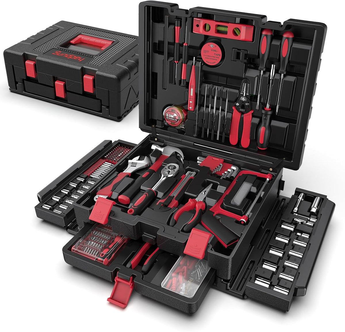 Sundpey 379-PCs Home Tool Kit - Portable Complete Household and Auto Repair Tool Set - Hand General Basic Tool Box Storage Case with Drawer - Full Basic Toolkit for Handyman & Diyer & Homeowner