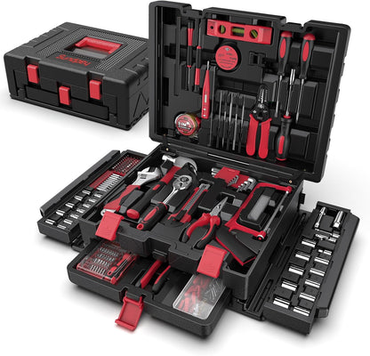 Sundpey 379-PCs Home Tool Kit - Portable Complete Household and Auto Repair Tool Set - Hand General Basic Tool Box Storage Case with Drawer - Full Basic Toolkit for Handyman & Diyer & Homeowner