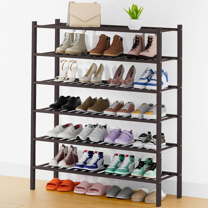 Smiry Bamboo Shoe Rack, 3 Tier Free Standing Wooden Shoe Organizer, Stackable Wood Shoe Storage Shelf for Closet, Entryway, 12 Vertical Slats, 2+1 Stack Standard Legs, 26.8"x11"x19.5", Natural