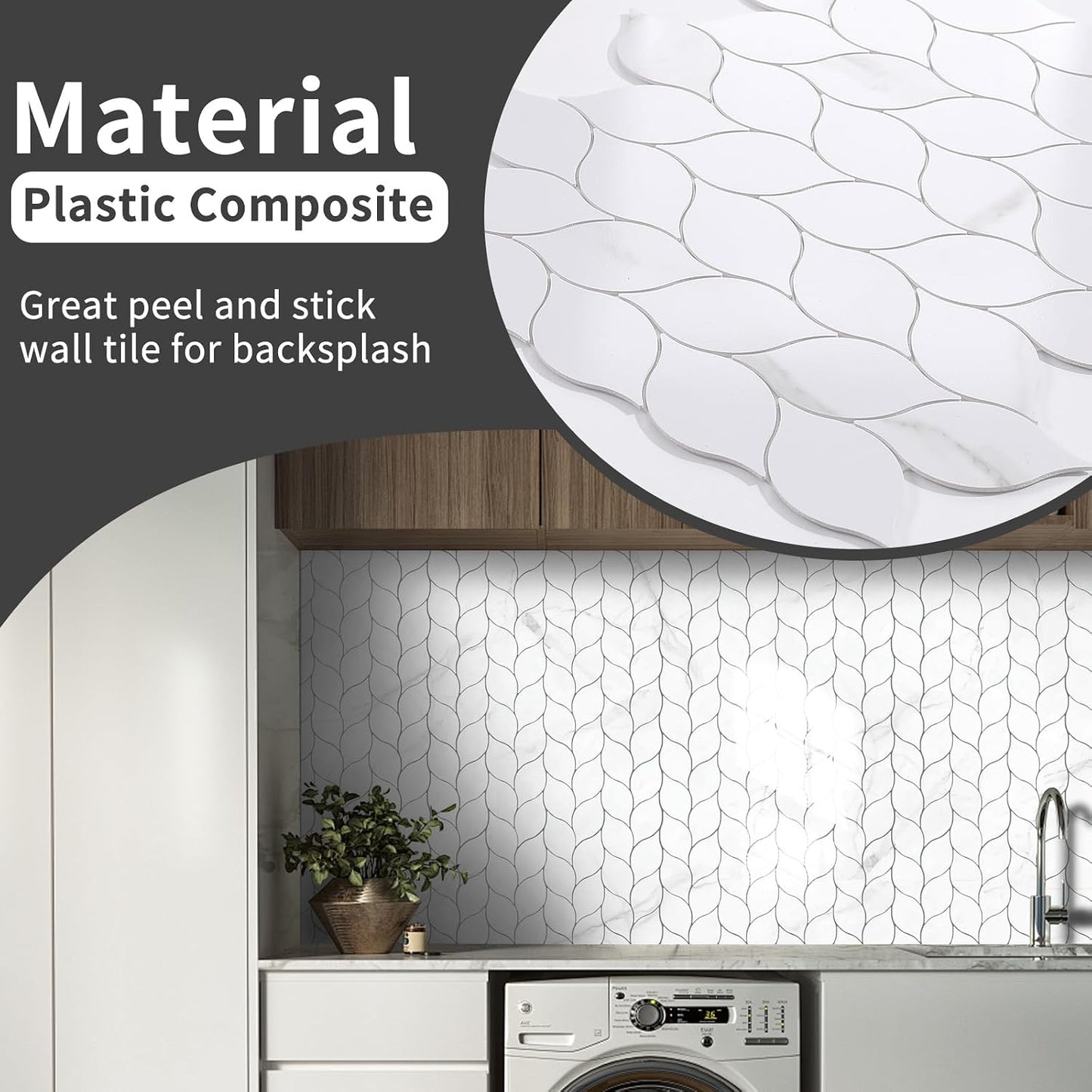 Tilingview 10-Sheet Peel and Stick Backsplash Tile for Kitchen, Self-Adhesive Mosaic Glossy Leaf Stick on Wall Tile with Gaps (Leaf Beige)