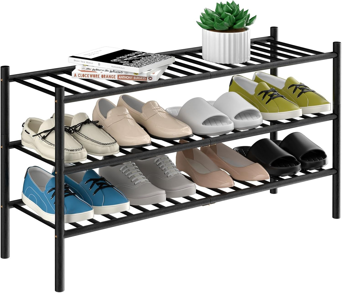 ROMGUAR CRAFT 3 Tier Bamboo Shoe Rack for Closet Free Standing Wood Shoe Shelf Storage Organizer for Entryway Small Space Stackable 27"x11"x20" (Natural)