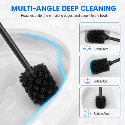 Nickel Toilet Brush and Holder Set，Extra Long Handled Toilet Bowl Brush and Holder，Stainless Steel Heavy Duty Toilet Brush for Bathroom,Deep Cleaning Modern Toilet Cleaner Slip Base