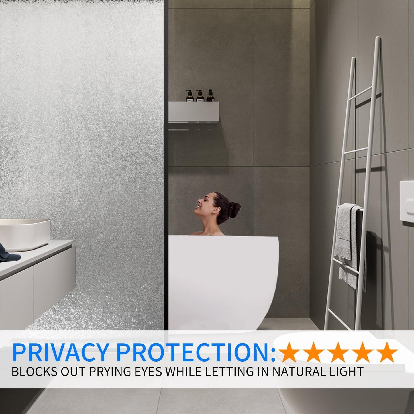 Frosted Window Film, Removable Glass Door Privacy Film, Suitable for Bathrooms, Offices, Static Cling Decorative Film, Reusable Window Stickers (Pure, 17.5X78.7 Inch)