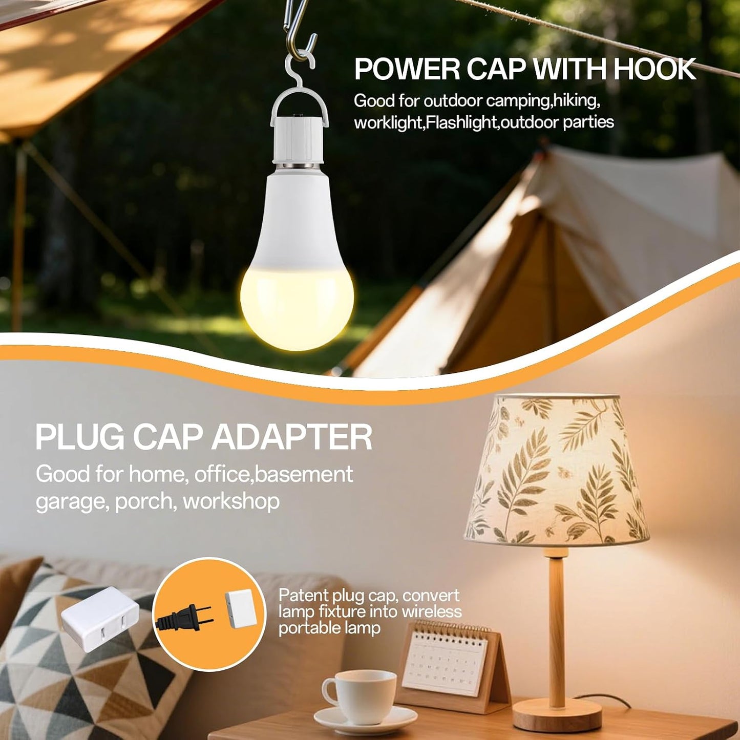 JackonLux Rechargeable Emergency LED Bulb Multi-Function Battery Backup Emergency Light for Power Outage Camping Outdoor Activity Hurricane (4, White-5000K-4PK)