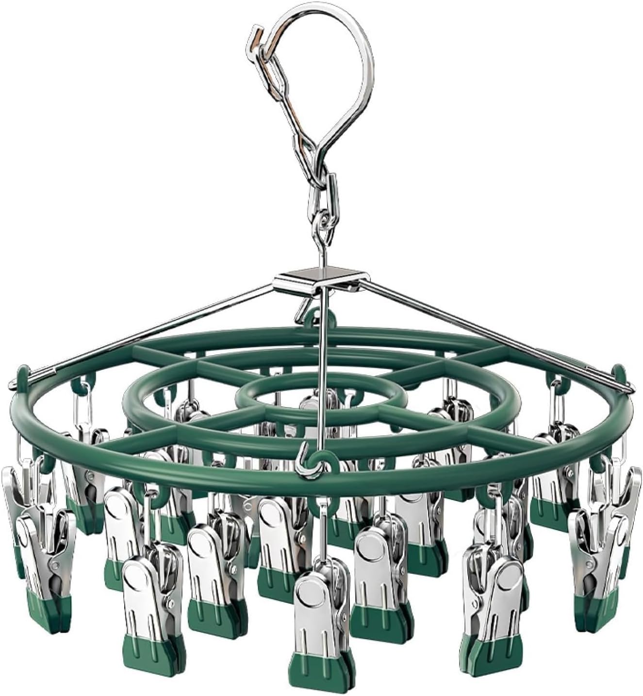 Drying Rack for Sock, Stainless Steel Sock Drying Rack with 24 Clips, Swivel Hook Windproof Hanger for Sock, Bras, Towel, Underwear, Laundry, Hat, Scarf, Pants, Gloves(Pink)