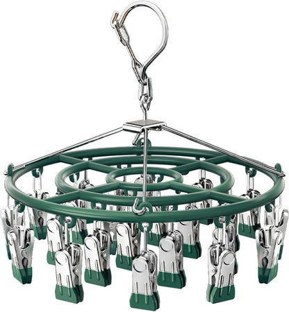 Drying Rack for Sock, Stainless Steel Sock Drying Rack with 24 Clips, Swivel Hook Windproof Hanger for Sock, Bras, Towel, Underwear, Laundry, Hat, Scarf, Pants, Gloves(Pink)