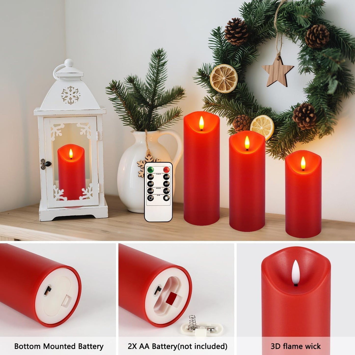 YOROXRG Set of 24 Waterproof Outdoor Flameless Candles, LED Candles with 4 Remote and Timer,(H 4" 5" 6" x D 2.2"),for Christmas,Halloween,Wedding,Festival