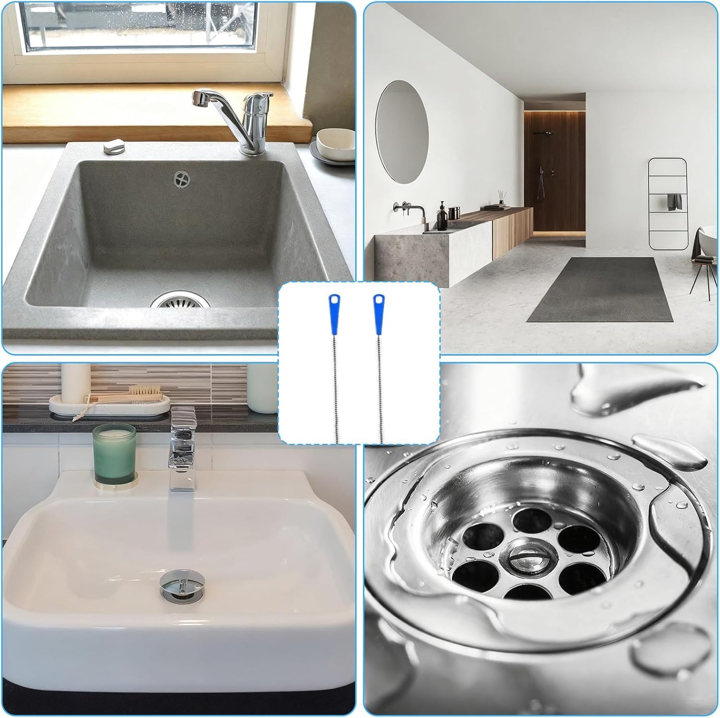 17 Inch Sink Drain Overflow Cleaning Brush Household Sewer Hair Catcher Bendable Long Pipe Cleaners Flexible Clog Remover Tool for Toilet Kitchen Shower Bathroom Tub Sewer
