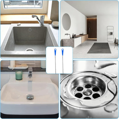 17 Inch Sink Drain Overflow Cleaning Brush Household Sewer Hair Catcher Bendable Long Pipe Cleaners Flexible Clog Remover Tool for Toilet Kitchen Shower Bathroom Tub Sewer