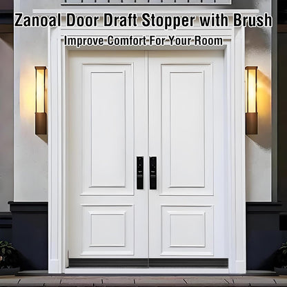 Door Draft Stopper with Brush,Under Door Draft Stoppers,Self Adhesive Draft Stopper for Bottom of Door,Silicone Weather Stripping,Door Sweep for Bottom of Door (Black, 39 Inch*1pack)