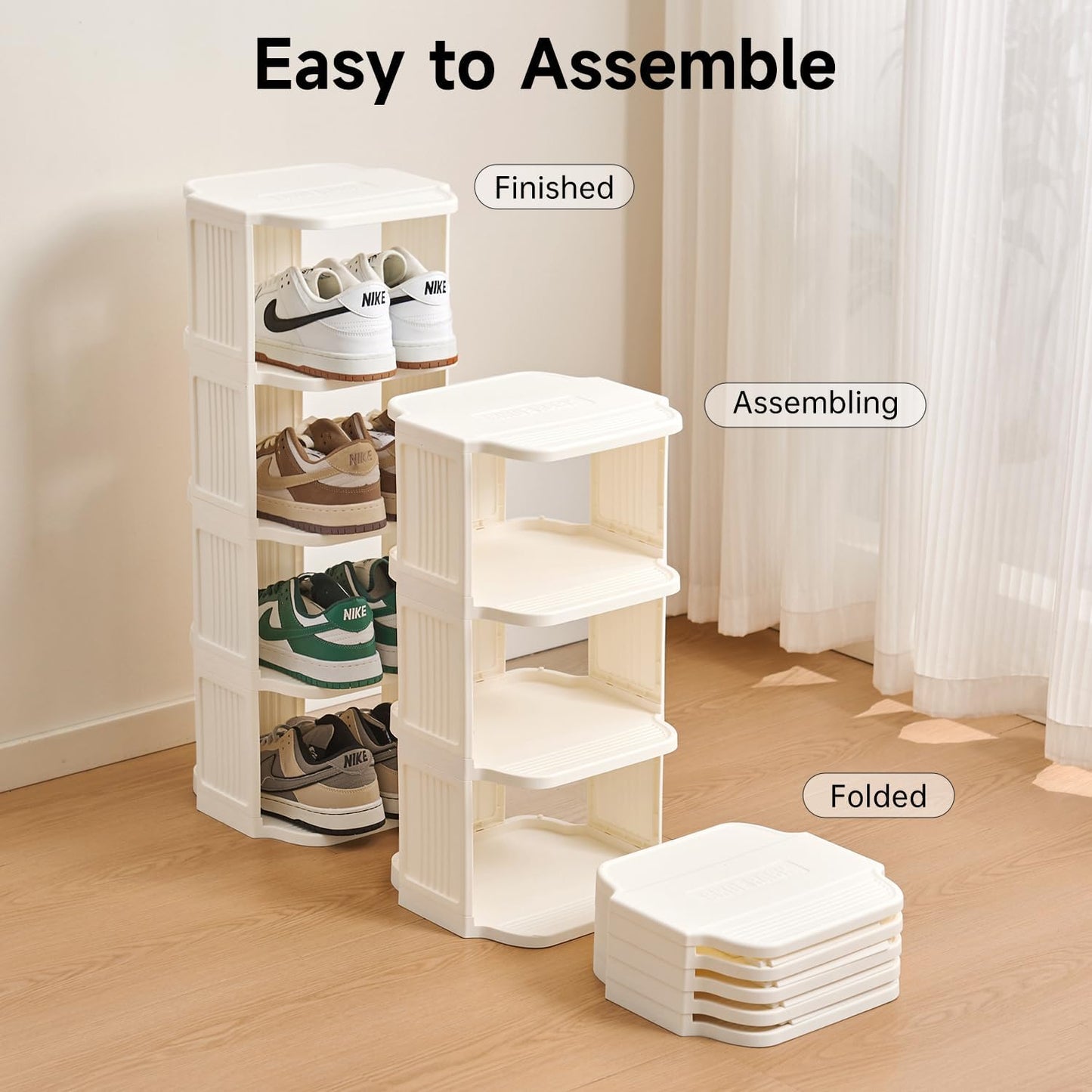 UFORU Small Shoe Rack, 5 Tier Plastic Vertical Shoe Rack for Small and Narrow Spaces, Free Standing Shoe Organizer for Closet, Entryway