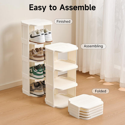 UFORU Small Shoe Rack, 5 Tier Plastic Vertical Shoe Rack for Small and Narrow Spaces, Free Standing Shoe Organizer for Closet, Entryway