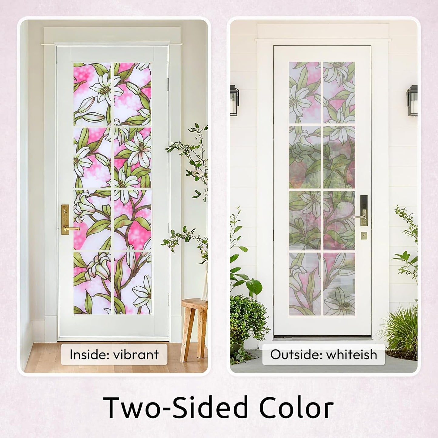 rabbitgoo Window Privacy Film, Decorative Stained Glass Window Film, Sun Blocking Glass Clings, Renter-Friendly Static Cling Frosted Sticker Covering for Home Door, Rainbow Tulip 17.5" X 78.7"