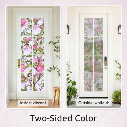 rabbitgoo Window Privacy Film, Decorative Stained Glass Window Film, Sun Blocking Glass Clings, Renter-Friendly Static Cling Frosted Sticker Covering for Home Door, Rainbow Tulip 17.5" X 78.7"