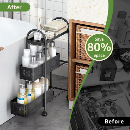 KINGRACK Slim Storage Cart with Drawer, 5-Tier Rolling Utility Cart on Wheels, Narrow Metal Cart for Space Save, Easy Assembly for Kitchen Cart, Craft Cart, Laundry, Bathroom, Nursery Organizer