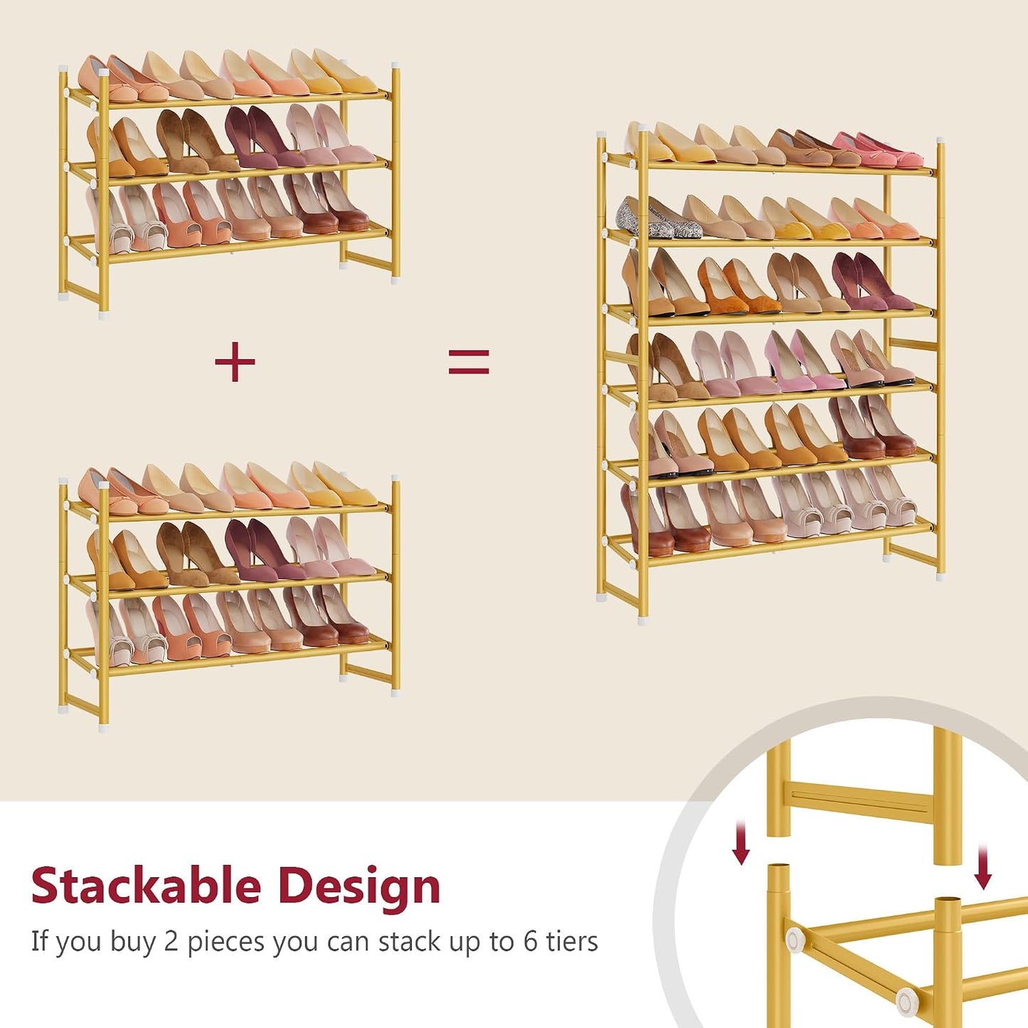 Tajsoon Expandable Shoe Rack for Closet 3 Tier, 28“-41“Adjustable & Stackable Shoe Shelf Storage, Metal Shoe Rack Organizer for Front Door Entrance, Closet, Garage, Entryway, Black