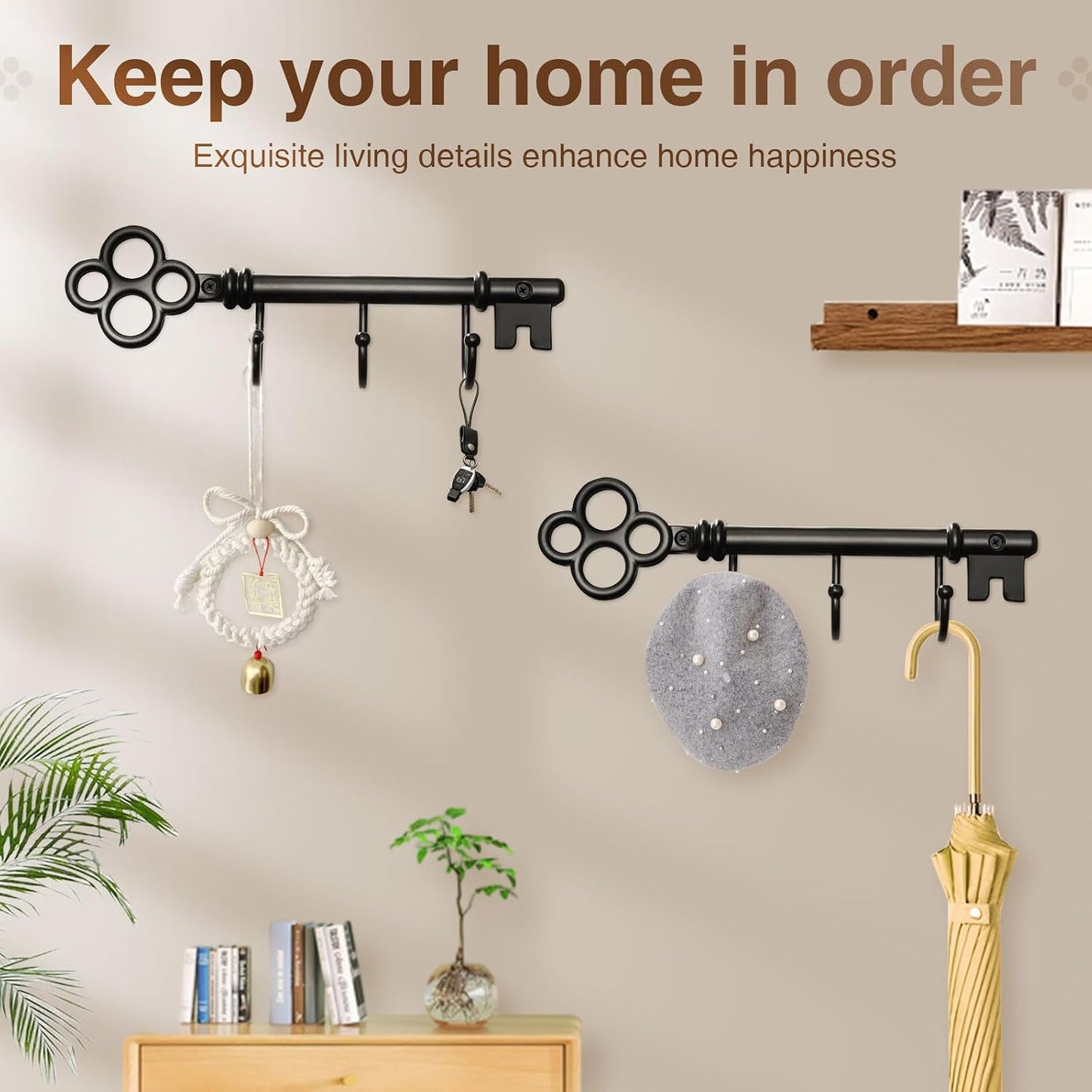 Classic Wall Mounted Key Holder Hook Rack, Vintage Key Rack for Entryway (Gold)