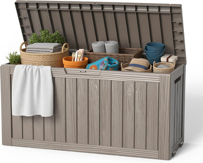 EasyUp 33 Gallon Resin Deck Box Waterproof, UV Resistant Outdoor Storage Box for Delivery, Porch, Patio and Garden, Stripe Black