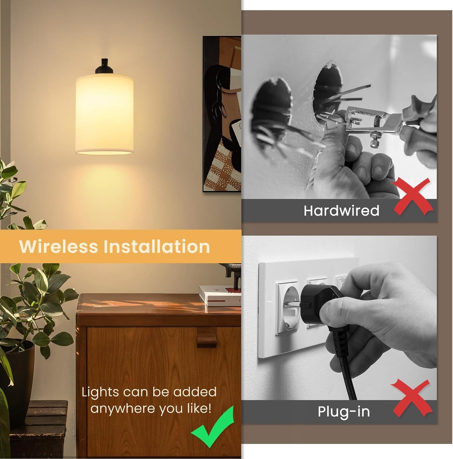 Battery Operated Wall Sconce Set of 2, Gold Rechargeable Wall Lights with Remote Control,15 Colors Wireless Wall Sconce with 3000mAh Dimmable Detachable Bulb for Bedroom, Living Room and Hallway