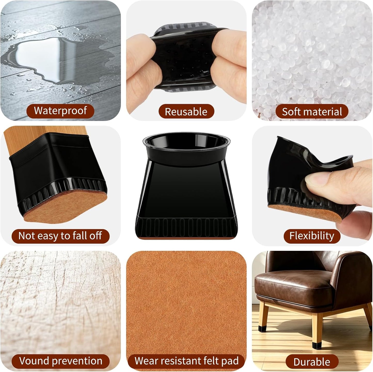 Chair Leg Floor Protectors, 24 Pack Silicone Furniture Pads for Hardwood Floors, Anti-Scratch Furniture Sliders Felt Pads, Noise-Reducing Chair Feet Covers, Table Legs Fit Sizes to(1.3" to 1.97")