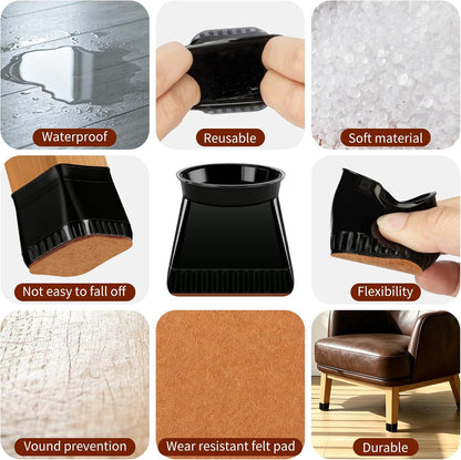 Chair Leg Floor Protectors, 24 Pack Silicone Furniture Pads for Hardwood Floors, Anti-Scratch Furniture Sliders Felt Pads, Noise-Reducing Chair Feet Covers, Table Legs Fit Sizes to(1.3" to 1.97")