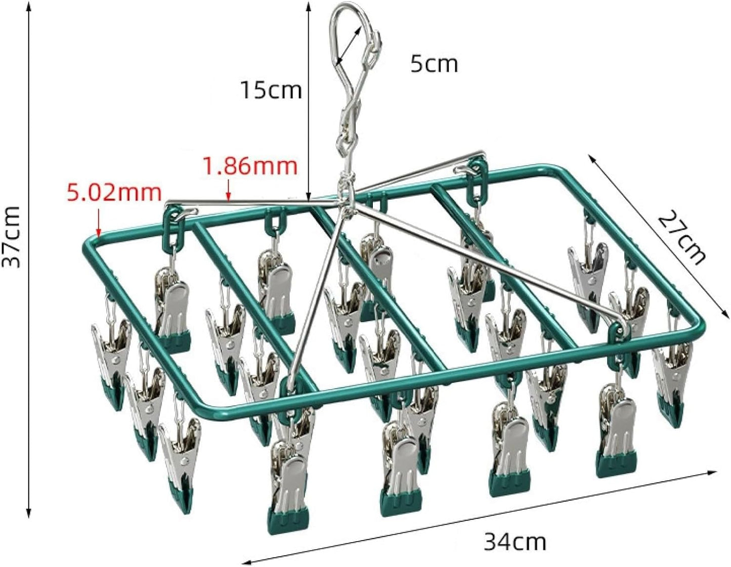 Drying Rack for Sock, Stainless Steel Sock Drying Rack with 23 Clips, Swivel Hook Windproof Hanger for Sock, Laundry, Hat, Scarf, Bras, Towel, Underwear, Pants, Gloves (White)