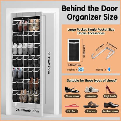 Kotkn 35 Compartment Over The Door Storage - Breathable Mesh Hanging Organizer with Large Pockets, Space Saving Design for Men & Women's Footwear, Closet, Bedroom （White）