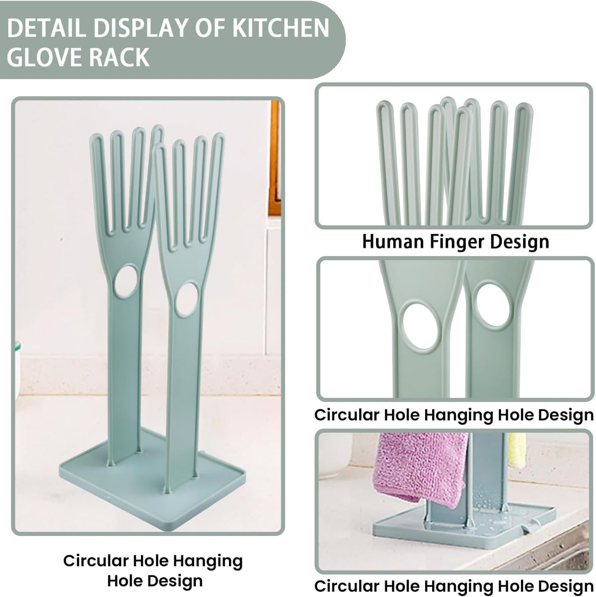 Kitchen Gloves Holder Plastic Mitten Drying Stand Reusable Dishwashing Glove Rack Sink Side Organizer Holder-Blue