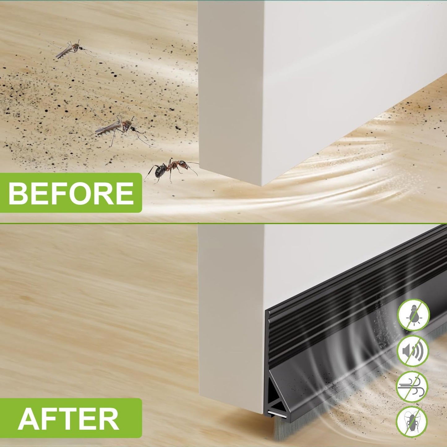 2 PCS Door Draft Stopper for Bottom with Brush, Self Adhesive Door Sweep for Exterior/Interior Doors, Bottom Seal Strip for Protection Against Bug, Dust, 2" W x 39" L, White