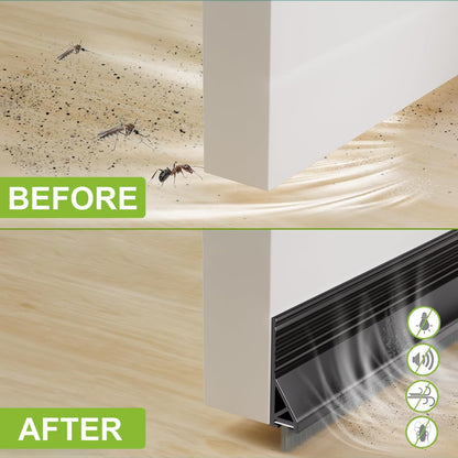 2 PCS Door Draft Stopper for Bottom with Brush, Self Adhesive Door Sweep for Exterior/Interior Doors, Bottom Seal Strip for Protection Against Bug, Dust, 2" W x 39" L, White