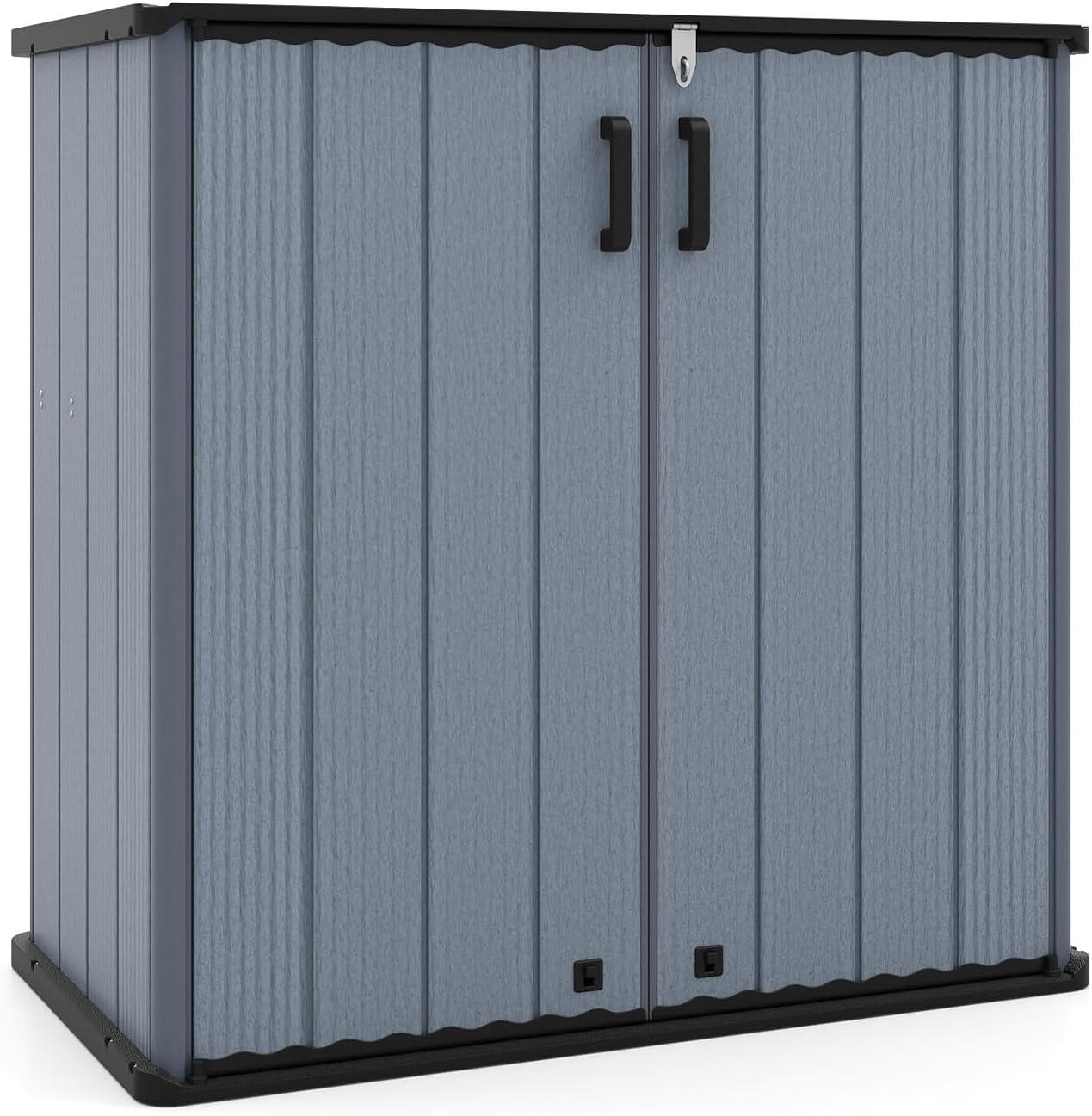 Tangkula 23.5 Cu.ft Outdoor Storage Shed, All-Weather Resin Patio Storage Box with Floor, Lockable Door & Removable Shelf, Waterproof Deck Box for Garden Tools