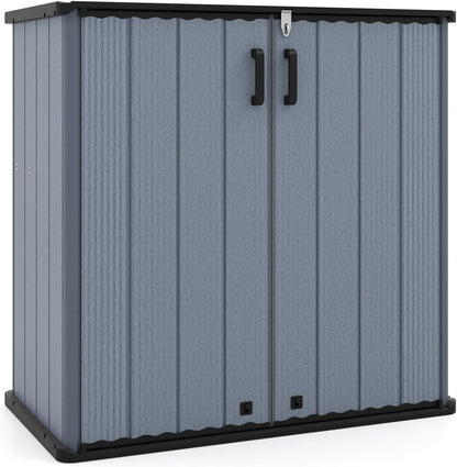 Tangkula 23.5 Cu.ft Outdoor Storage Shed, All-Weather Resin Patio Storage Box with Floor, Lockable Door & Removable Shelf, Waterproof Deck Box for Garden Tools